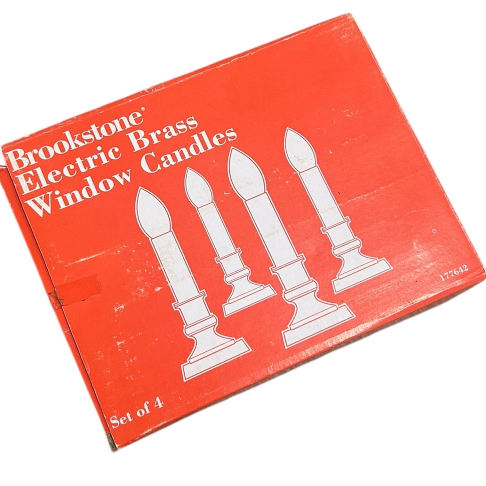 Brookstone set of 4 Electric Brass Window Candles festive holiday christmas